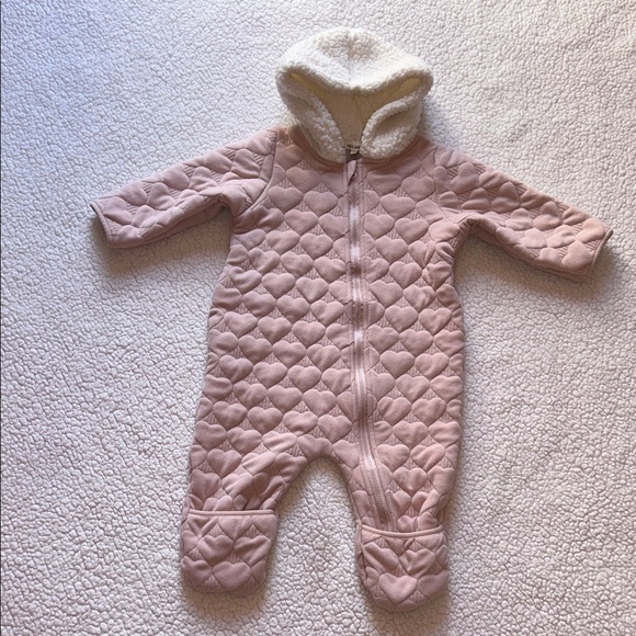 Cozy Quilted Pink Kids Footie with Hood - Picture 1 of 5